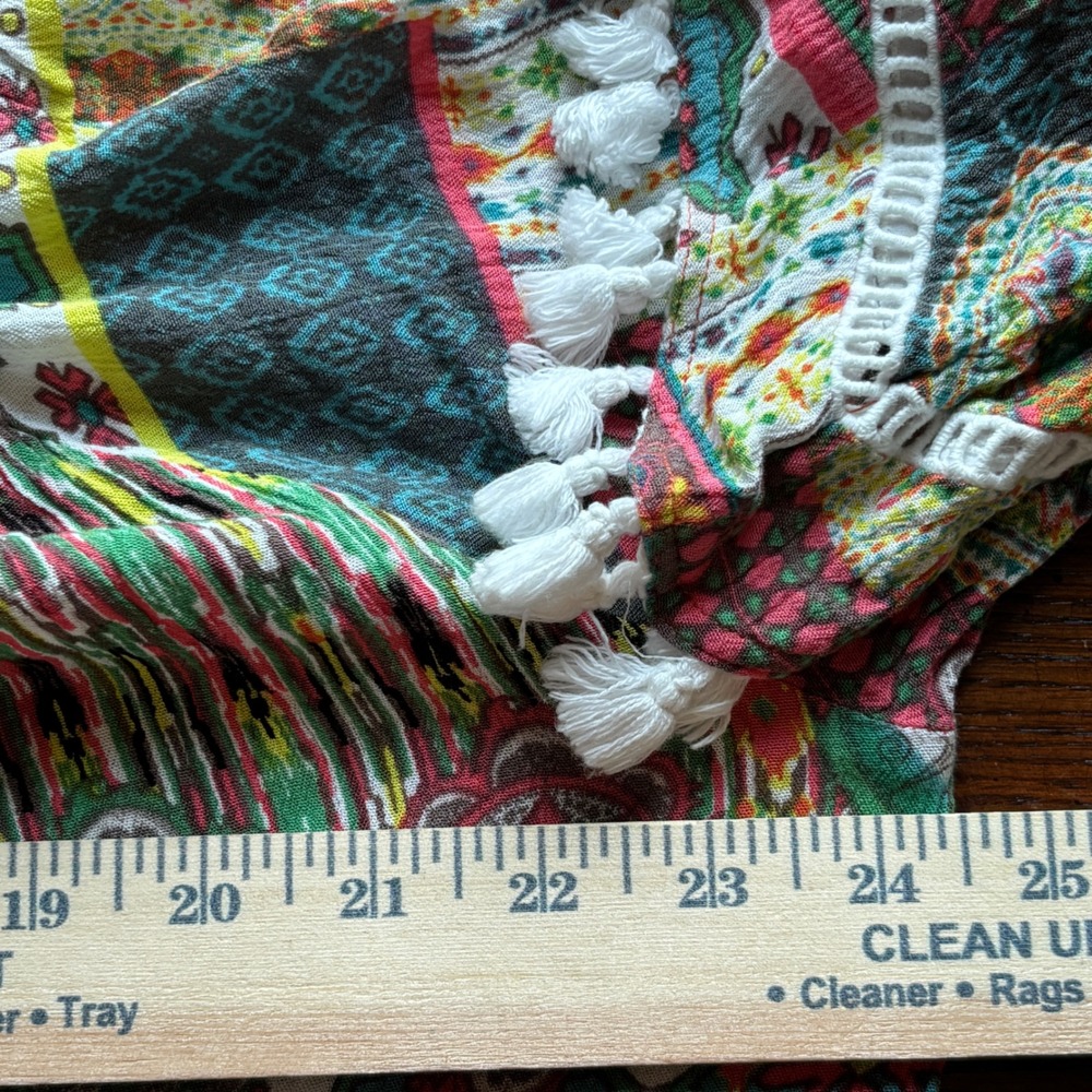 Ali Miles Patchwork Paisley Pom Pom Trim Flutter Sleeve Multicolor Print Top XL - Picture 14 of 16